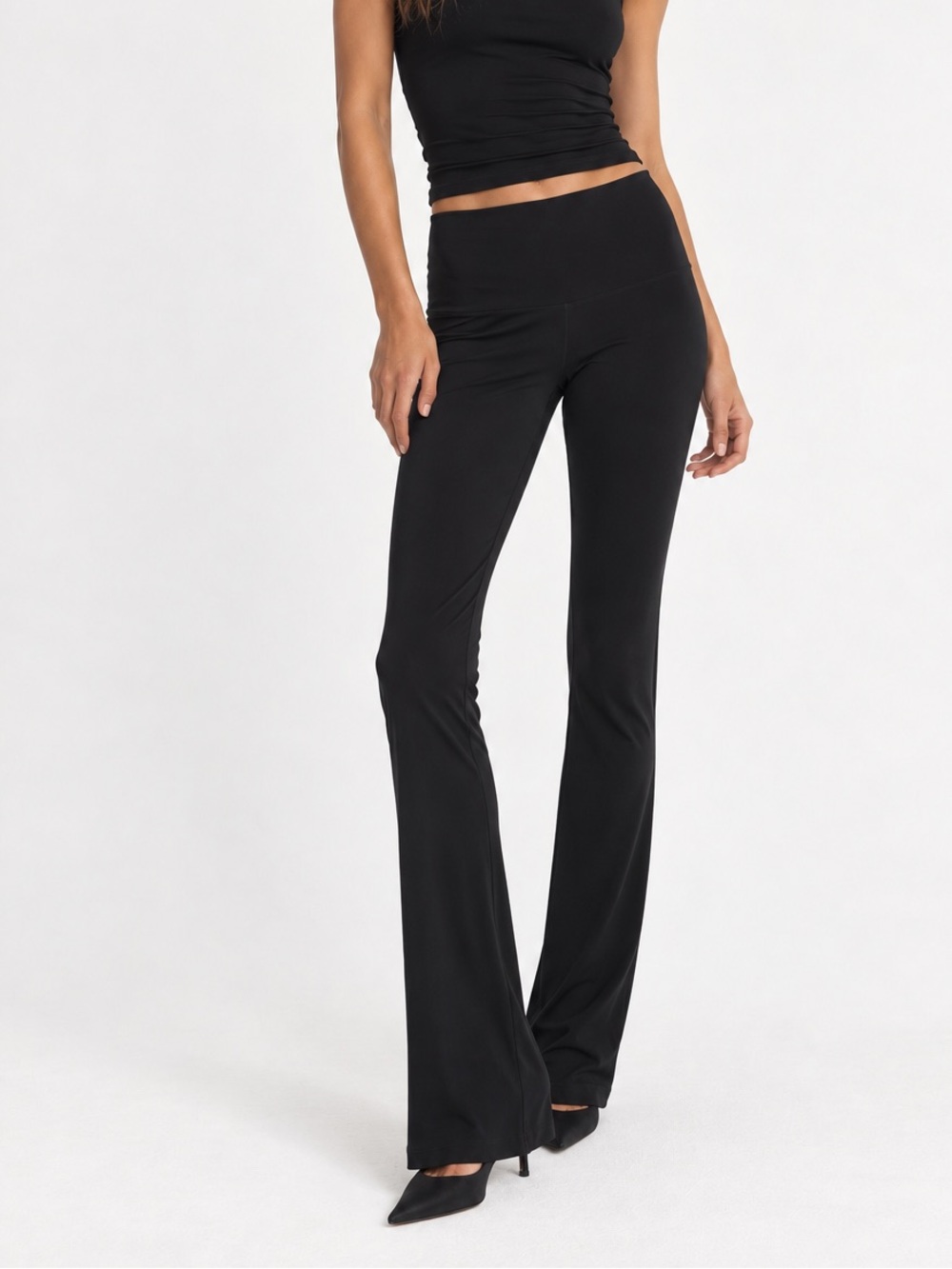 Norma Kamali black stretch boot cut pants